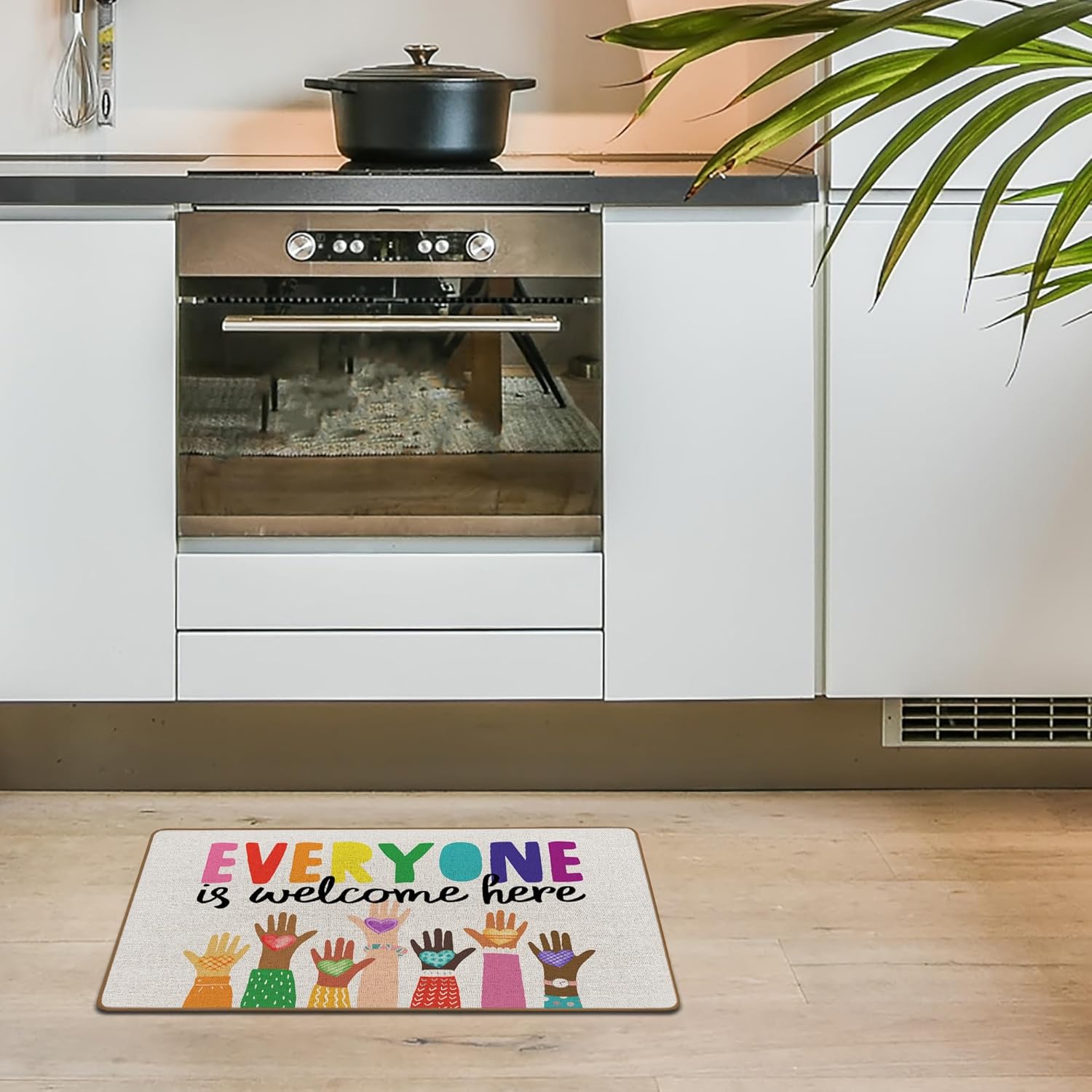Rainbow Classroom Door Mat, Everyone is Welcome Here Boho Classroom Welcome Mat Front Doormat Indoor Outside Entrance for Nursery, Inspirational Equality Diversity School Decor 17X29 Inch
