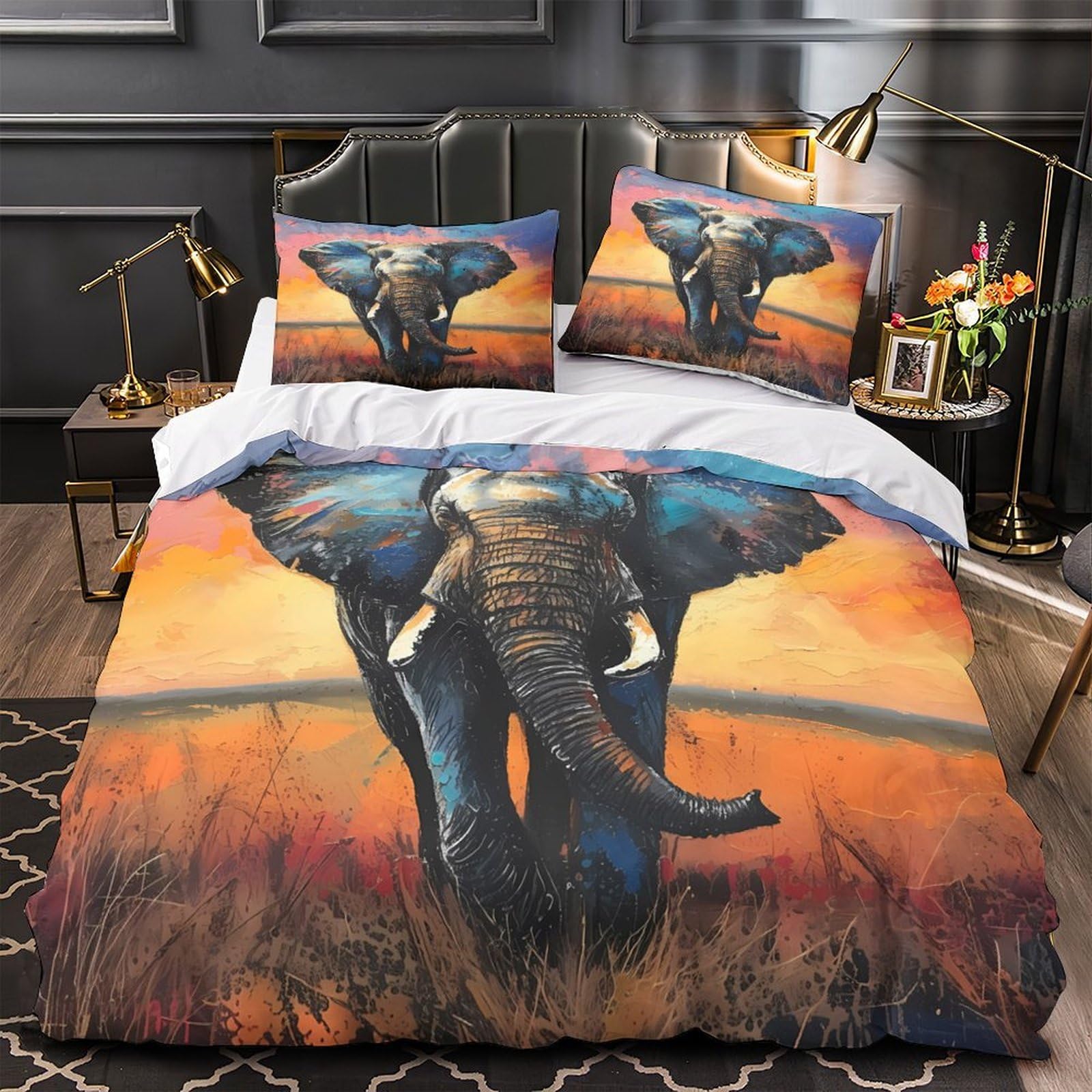 Housse de couette éléphant 3D microfibre drap de couette safari King 220x240 anti-tache léger