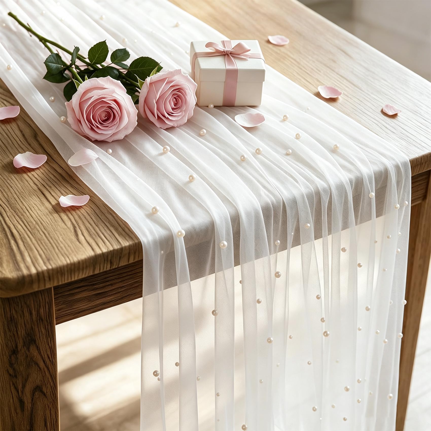 Photo 1 of HAISIWLKJ Pearl Tulle Table Runner