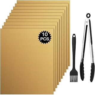 CE-Link Tappetini per Barbecue Set di 10 Mat Tappetino da BBQ Griglia Stuoie Antiaderente Riutilizzabili Tappeto Resistente al Calore per Griglia a Carbone Gas Weber Forno Elettrico - Oro