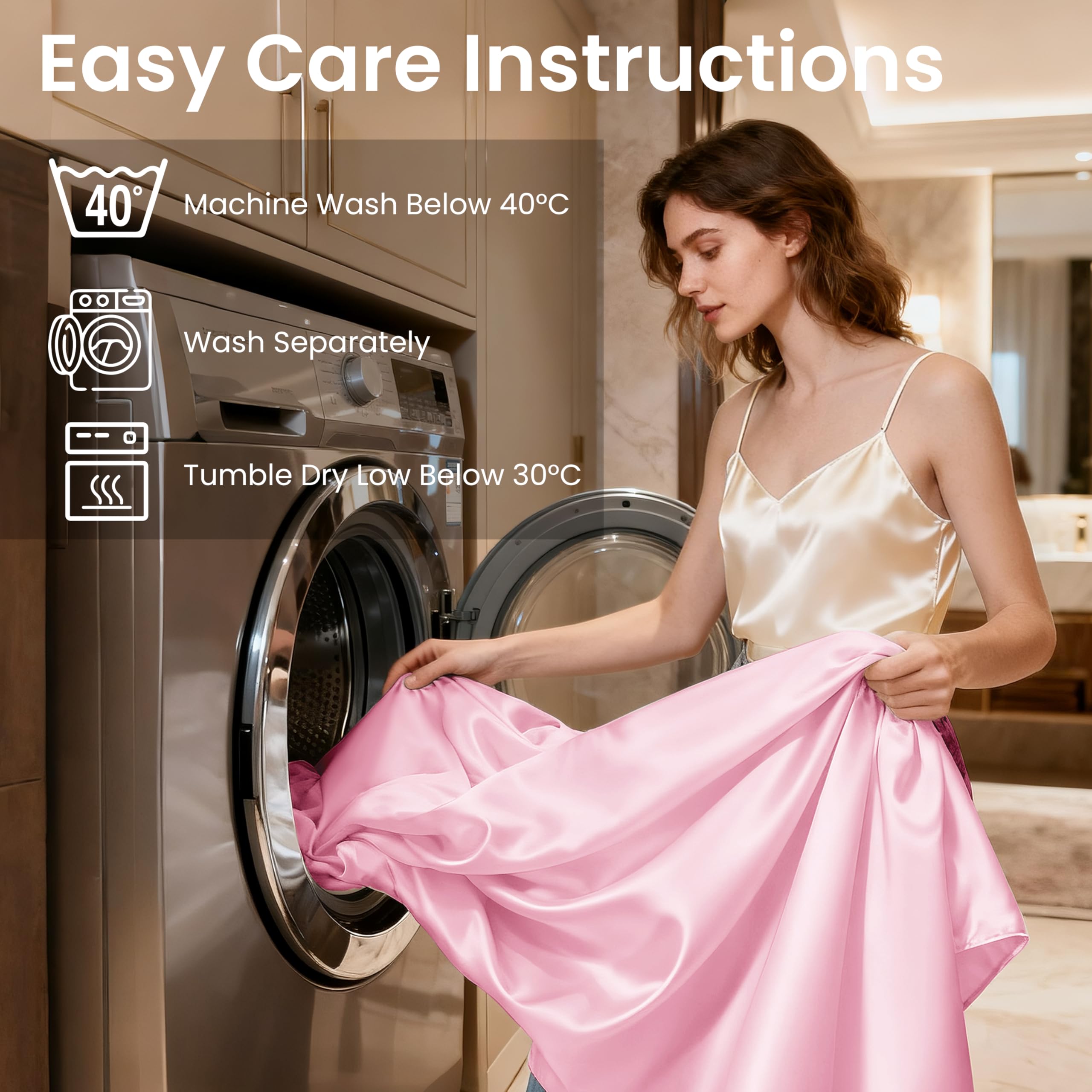 Love's cabin Satin Queen Sheets Set - 4 Piece Pink Silky Bed Sheets Set with Deep Pocket, Luxury Silk Feel Satin Queen Size Sheet Set (1 Flat Sheet, 1 Fitted Sheet, 2 Pillow Cases): Queen Pink.