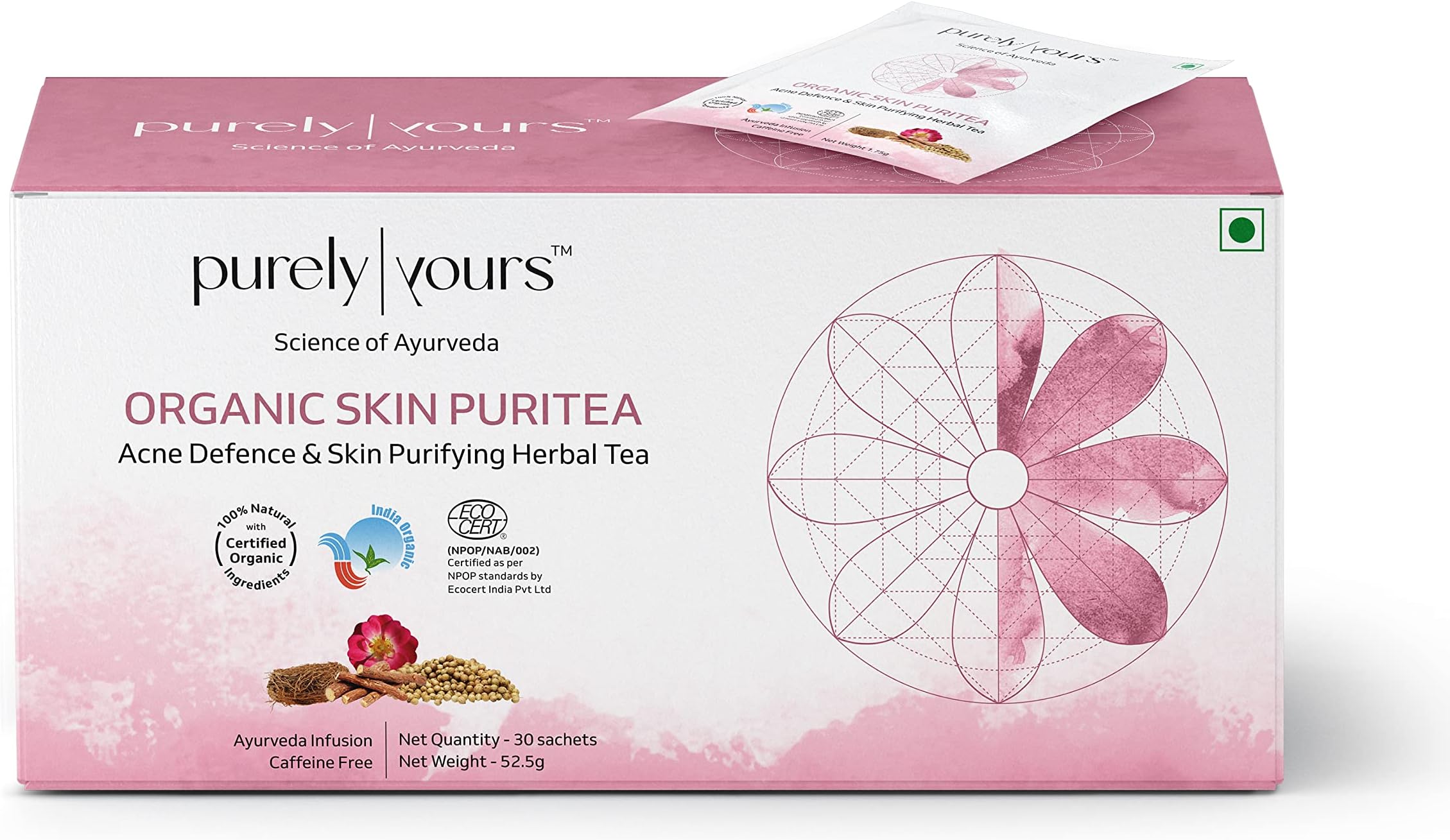 Purely Yours Organic Skin Puritea | Acne Defence & Skin Purifying Herbal Tea | Caffeine Free | Ayurveda Infusion | Purifies Blood