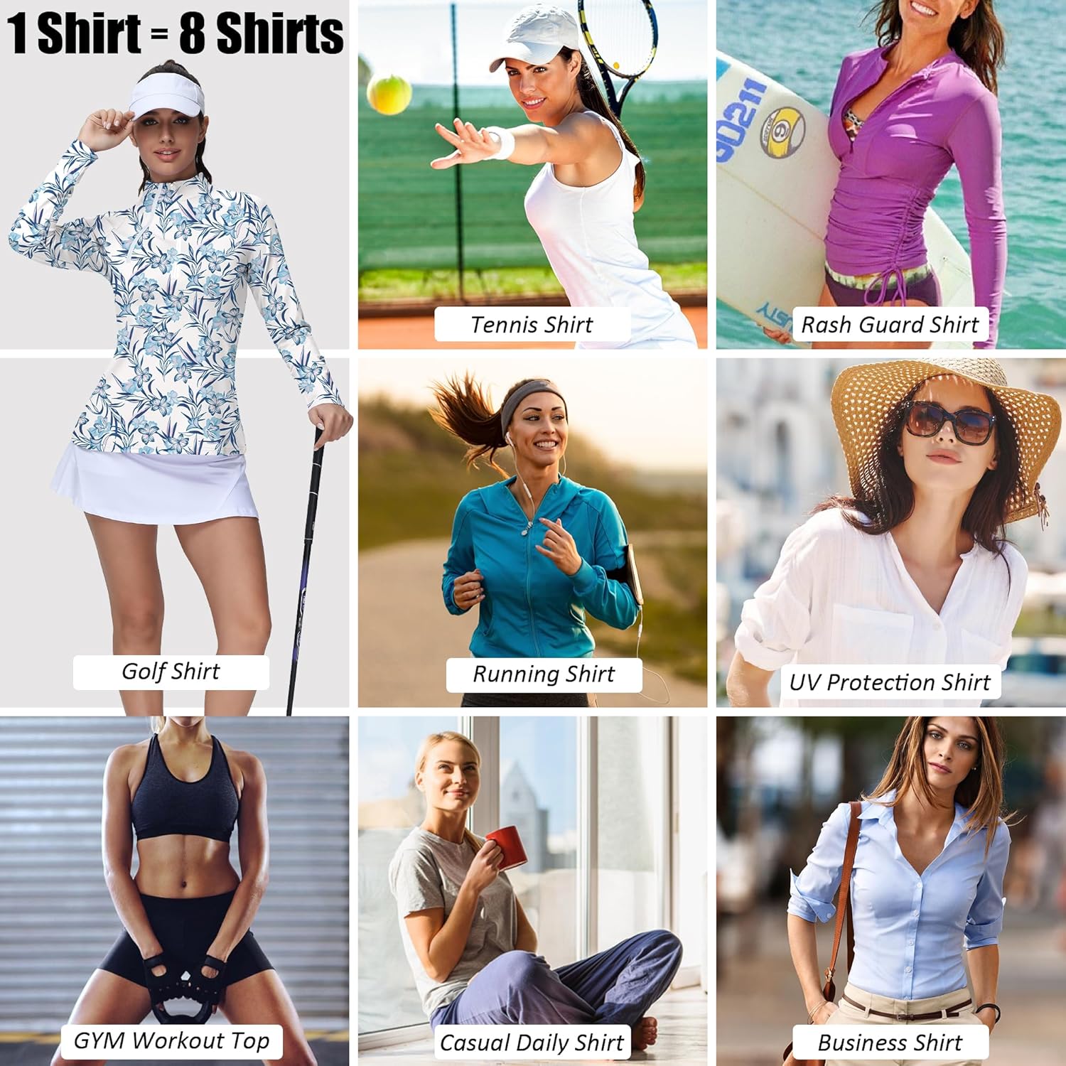 Golf Shirts for Woman UPF 50+ Sun Protection Quick Dry Lightweight Long Sleeve Polo Shirts for Woman Rash Guard - Image 2