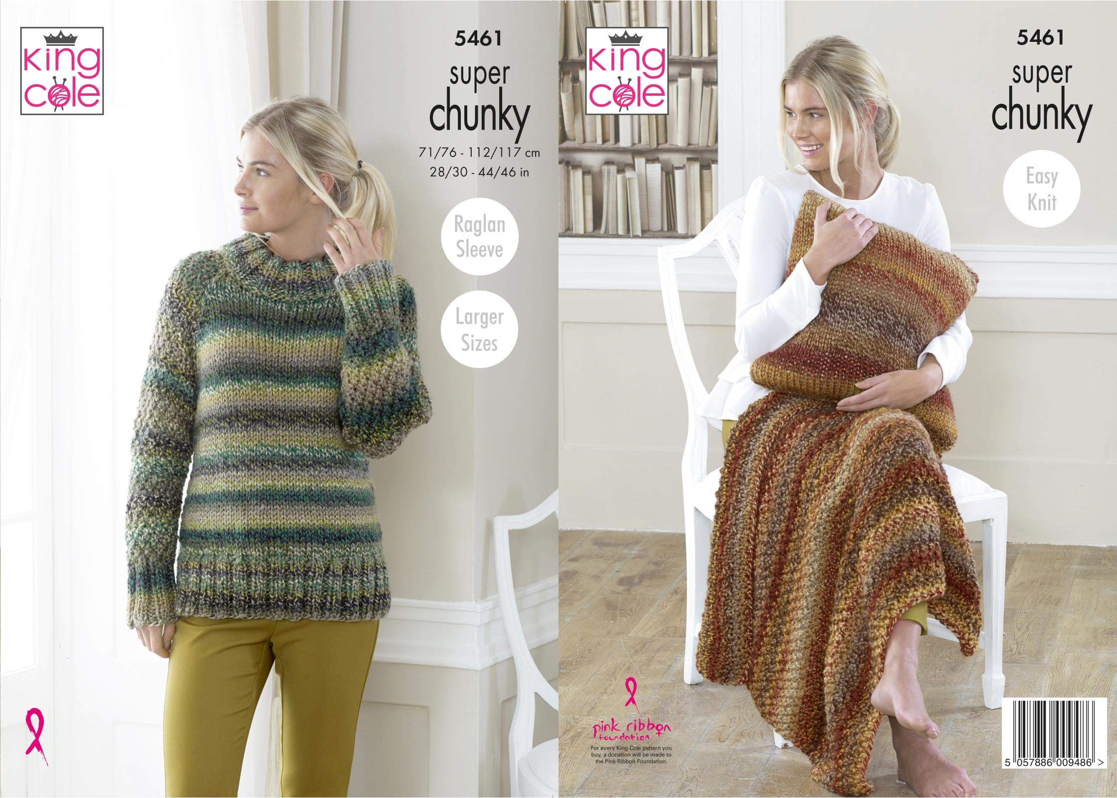 King Cole Ladies Super Chunky Knitting Pattern Raglan Sweater Throw Cushion 5461