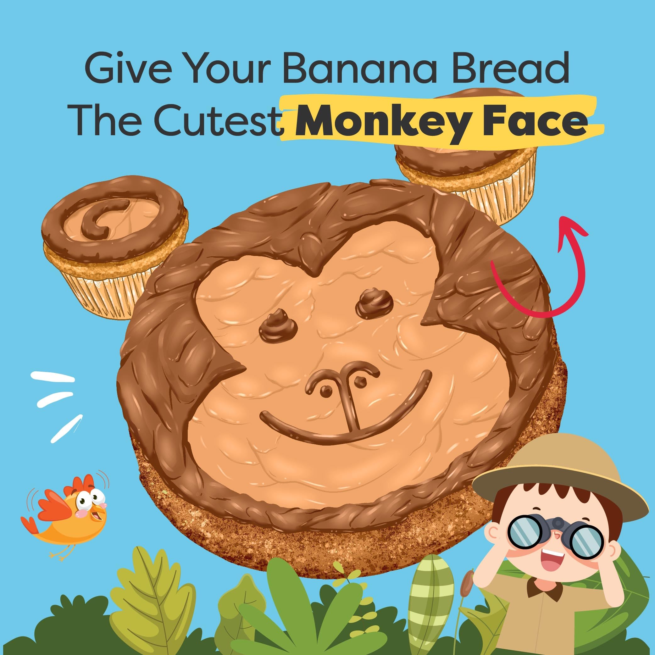 BAKETIVITY Monkey Banana Bread - Juego de hornear para niños con ingredientes previamente molidos, regalo familiar perfecto para los amantes de la cocina