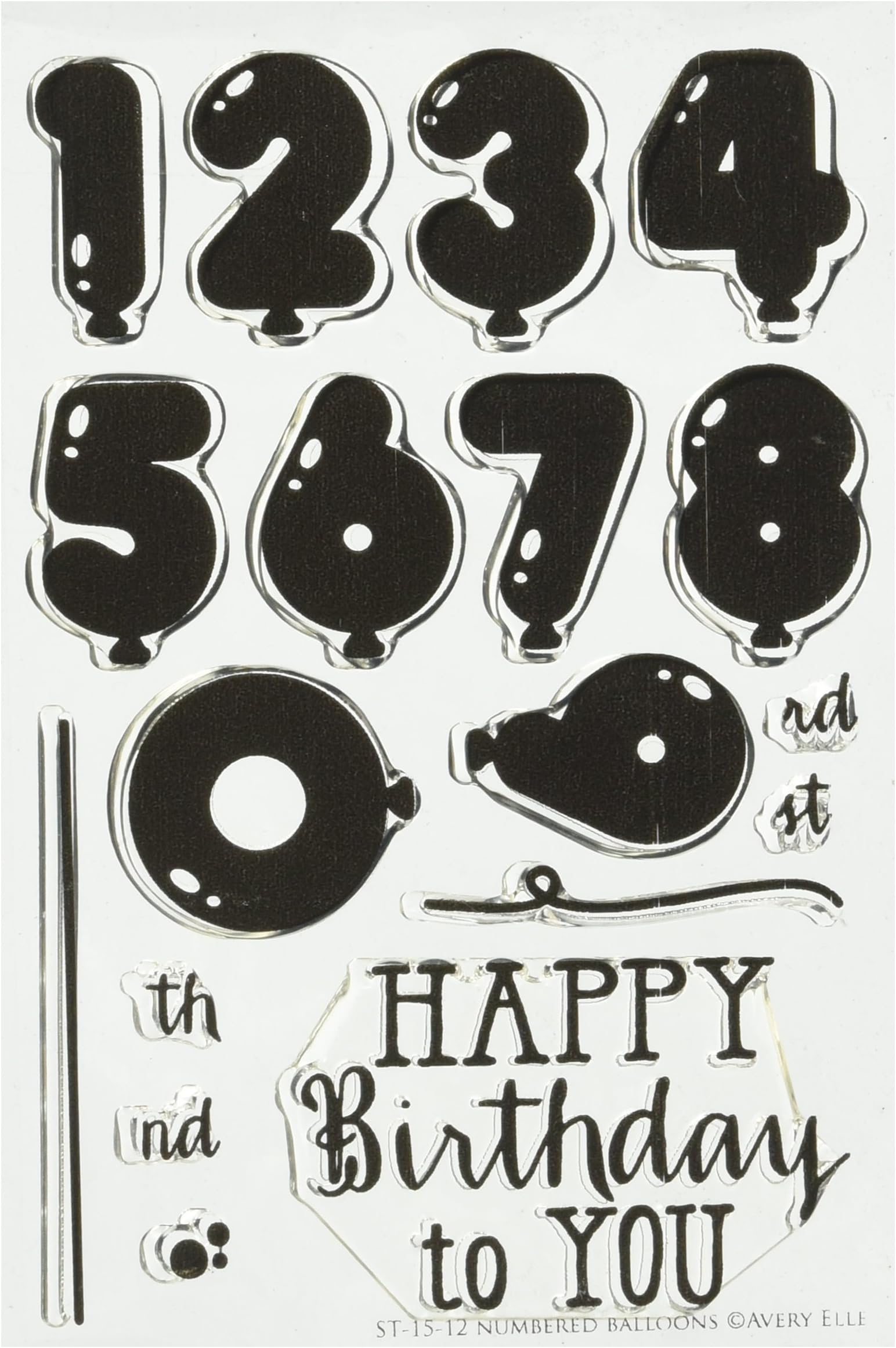 Avery Elle Clear Stamp Set x 6-inch, Numbered Balloons, 4 by 6"