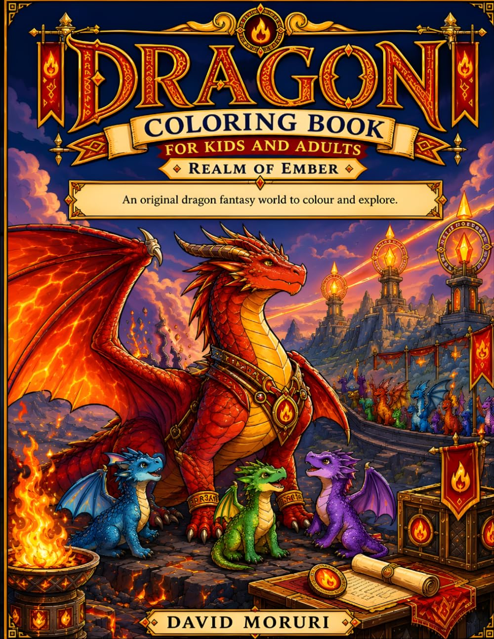 Dragon Coloring Book for Kids and Adults Realm of Ember — 50+ Intricate Dragon Scenes with Fantasy Worlds Dragon Species and Epic Battles: An original dragon fantasy world to colour and explore