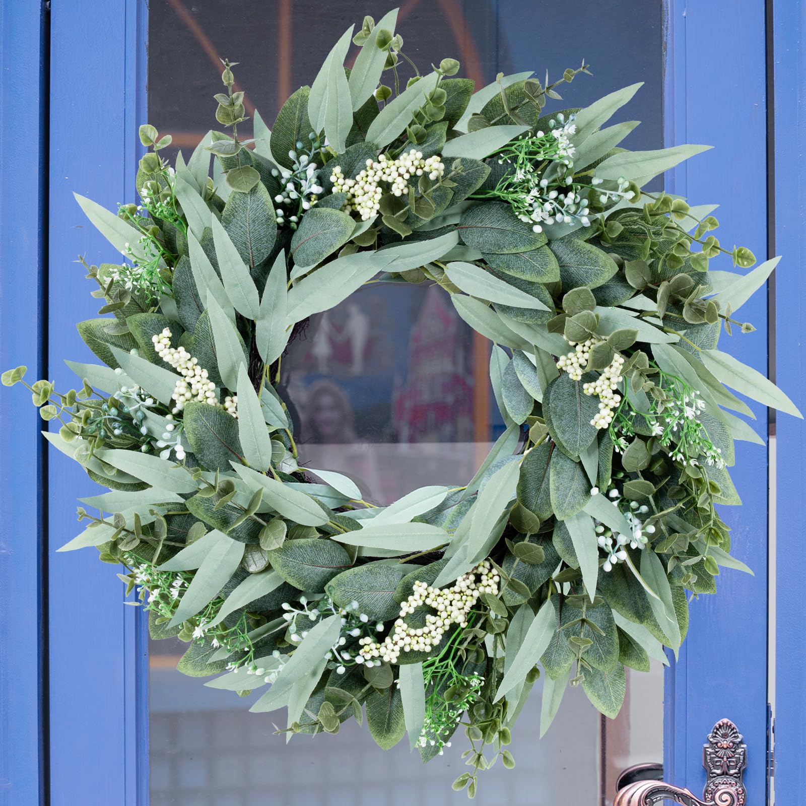 26" Eucalyptus Wreaths Large Artificial Greenery Outdoor/Indoor Wreath Spring/Summer Wreath Green Wreaths for Front Door Porch Window Wall Hanging Decor All Year Round Wr-eath?Green?