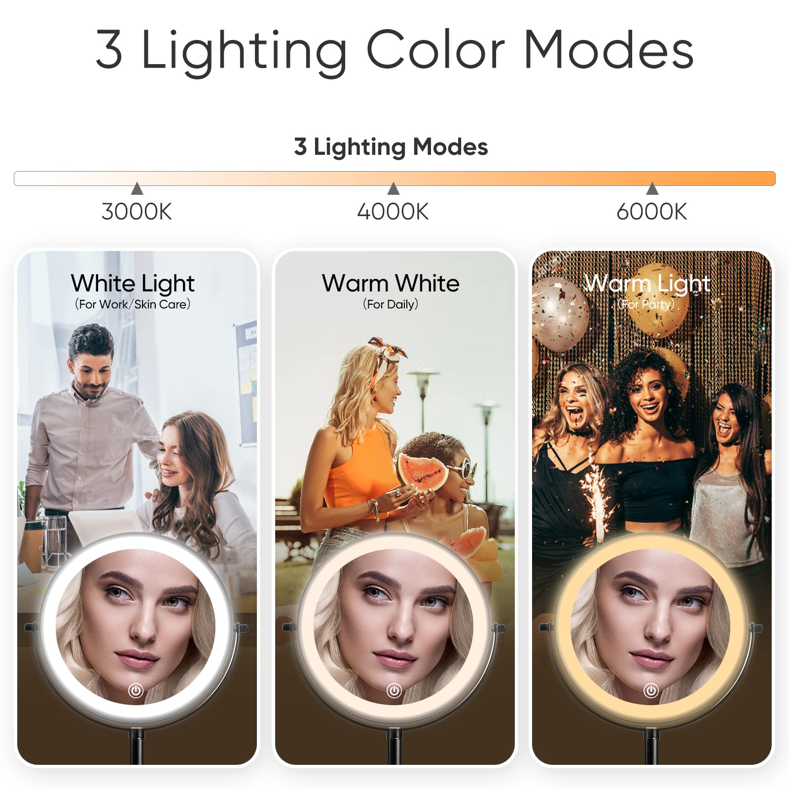 KEDSUM 1X/10X Espejo de maquillaje con luces, espejo recargable con aumento