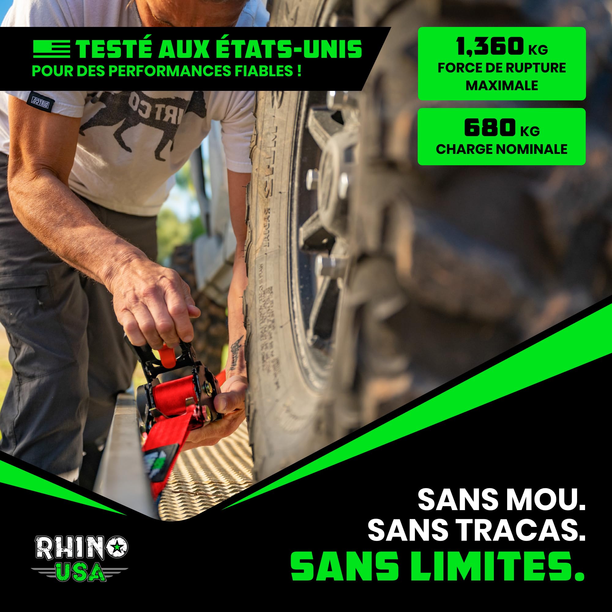 Rhino USA Sangles d'arrimage rétractables à cliquet (Paquet de 2) - Résistance à la Rupture de 1360 kg, y Compris (2) Sangles d'arrimage Auto-rétractables de 5 cm x 3 m - Rouge