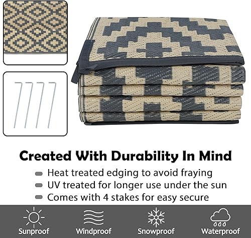 Miniatura 178 de SAND MINE - Alfombras reversibles, alfombra de pajillas de plástico, alfombra de área moderna, alfombra grande para suelo y exteriores, vehículos