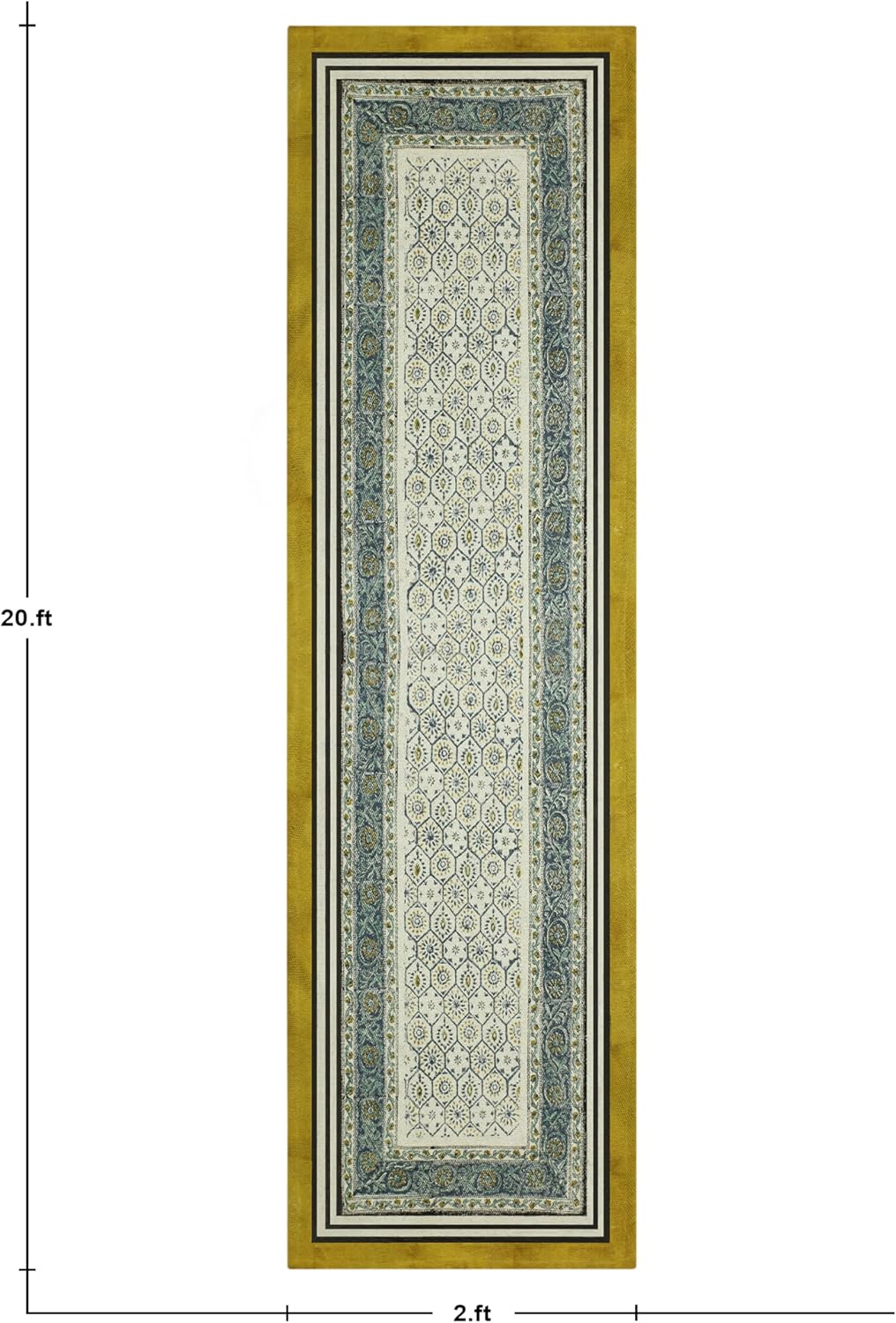 Kilim Runner 2.6x8 Cotton Runner Yellow & Blue Boho Runner Indoor Outdoor Runner 0.19 inches Stone Easy Washable Hand Wash Cotton Carpet Flatweave Runner Rugs for Hallway, Staircases, Corridor Runner