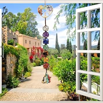 7 Chakra Crystals - Natural Polished Crystals and Gemstones for Women - Tumbled Stones for Positive Energy, Spiritual Meditation - Hanging Ornament/Window Ornament/Feng Shui