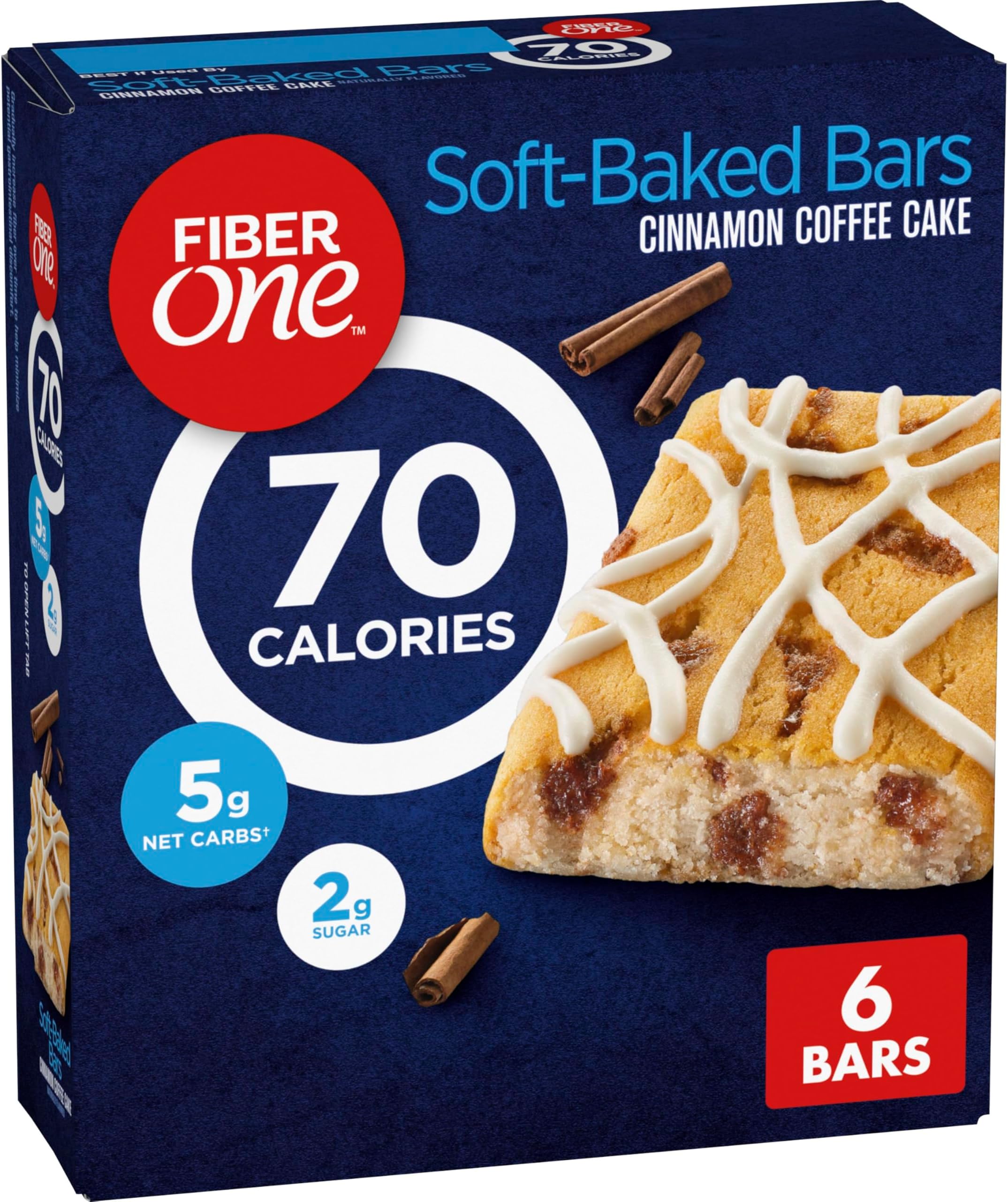 Fiber One Brownies, 70 Calories, 5 Net Carbs, Snacks, Cinnamon Coffee Cake, 6ct