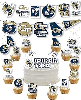 Georgia Tech Party Supplies for GT Football, Birthday Gift, Graduation Party Banner and Cake Toppers (42 Pieces) (Georgia Tech Yellow Jackets)