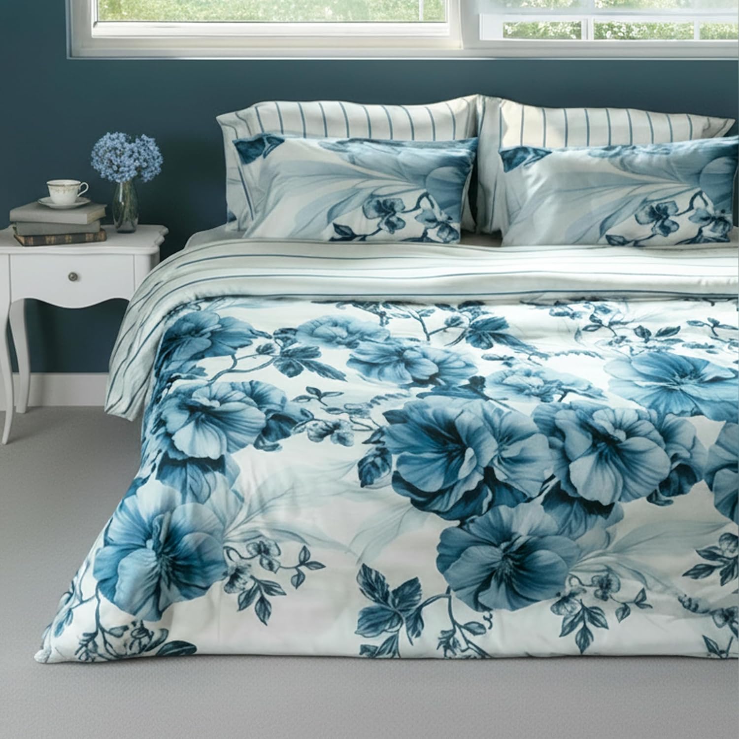 Purple Paradise Digitally Printed 100% Cotton Sateen Reversible Duvet Cover Set – 300 Thread Count Floral Bedding, Button Closure, Luxury Soft Cotton – (1 Pc Queen 88 x 92 + 2 Pillowcases)