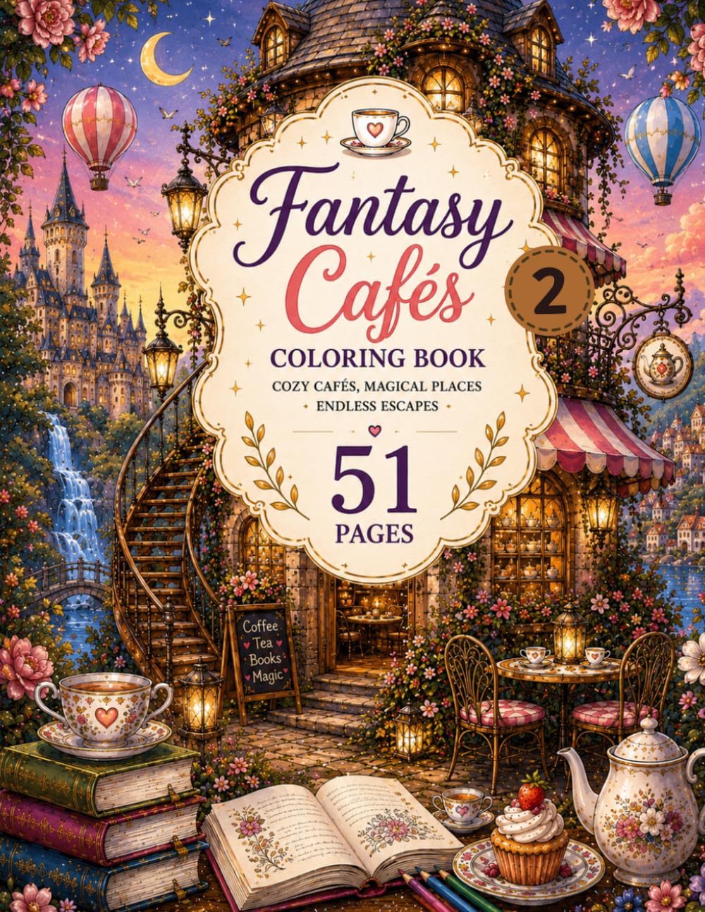 Fantasy Cafes Coloring Book: Cozy Cafes, Magical Places & Endless Escapes (Vol. 2)