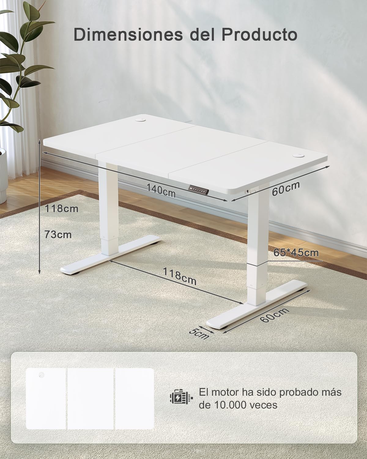 JUMMICO Escritorio Elevable Eléctrico con Cargador USB, Escritorio Regulable en Altura Ergonomica Escritorio de pie Ajustable Smart Panel con Funciones de Memoria, Standing Desk (Blanco, 140 * 60cm)