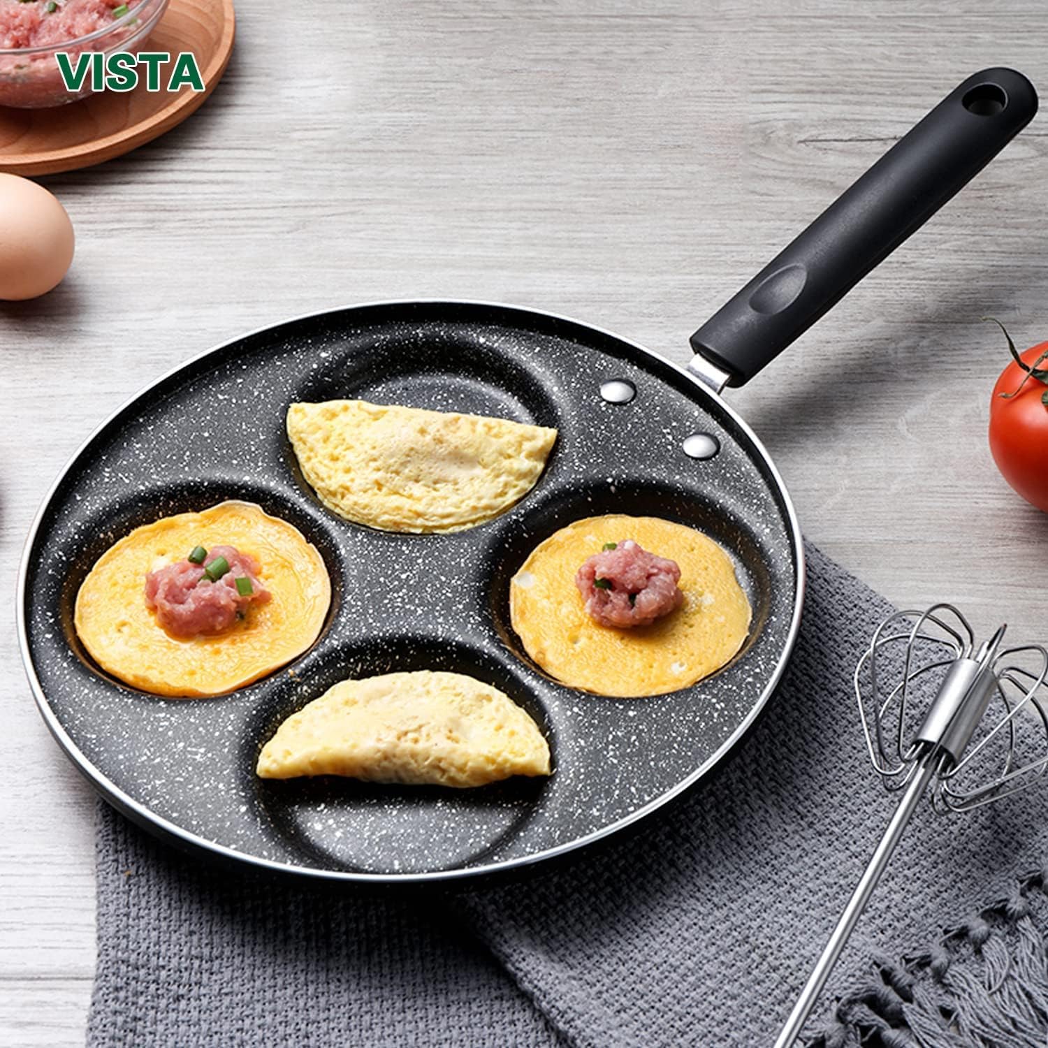 Omelet Pan,Pan Nonstick Pancake Pan,Egg Frying Pan,Pancakes Frying Pans Breakfast Egg Pan Durable Non-Stick Pan Holes Cooking Egg Ham Pans Pancak Maker Pan Cookware (Size : 4-cup)