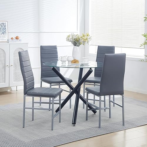 Miniatura 2 de paonne Juego de mesa de comedor redonda para 2 mesa de cocina redonda de vidrio y sillas para 2 mesa de comedor redonda de vidrio templado con