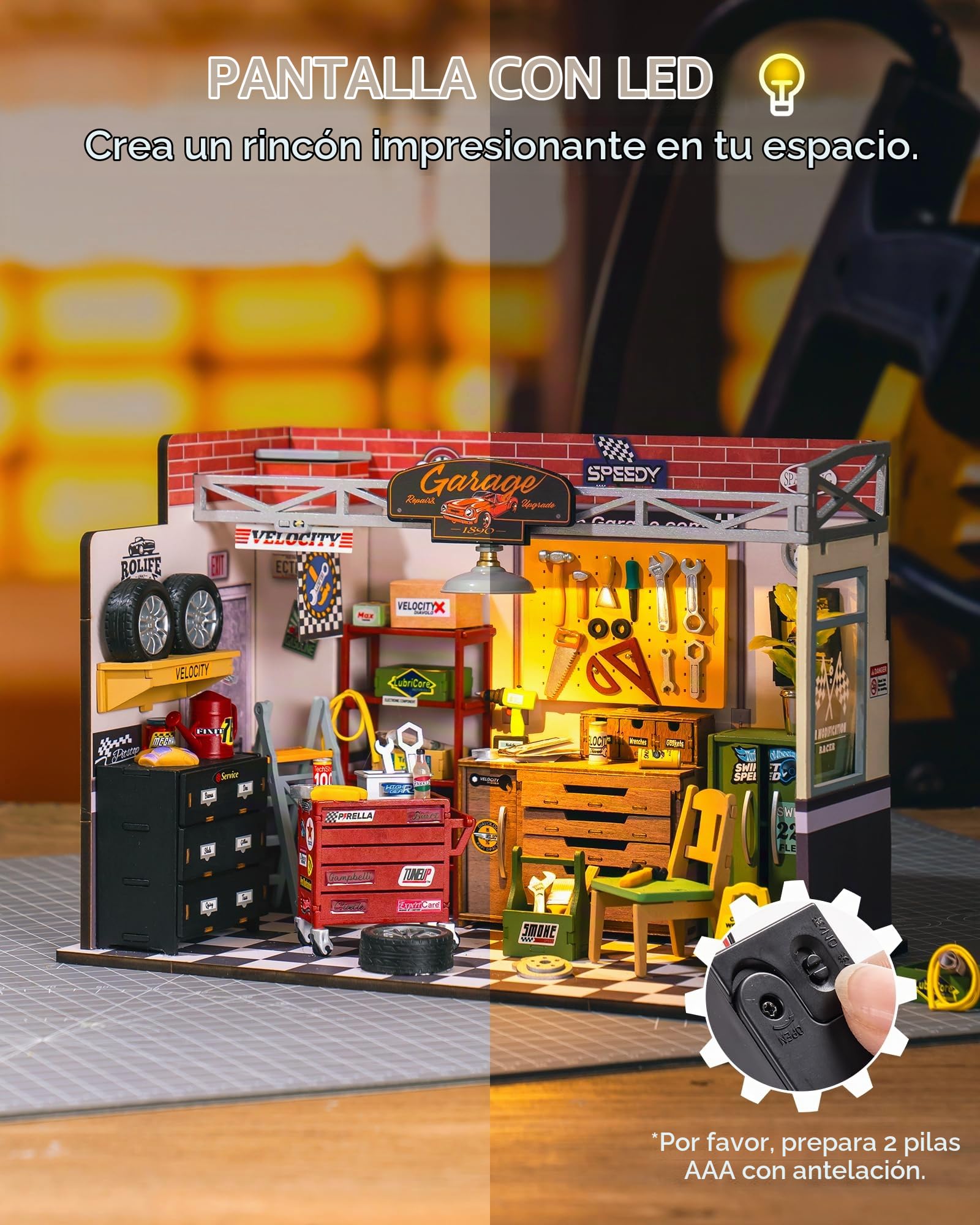 Rolife Casa de Muñecas de Madera Garaje Taller Miniatura DIY Craft Kits Casa de Muñecas Kit de Construcción con Luces LED Navidad Cumpleaños Regalo para Niños y Adultos