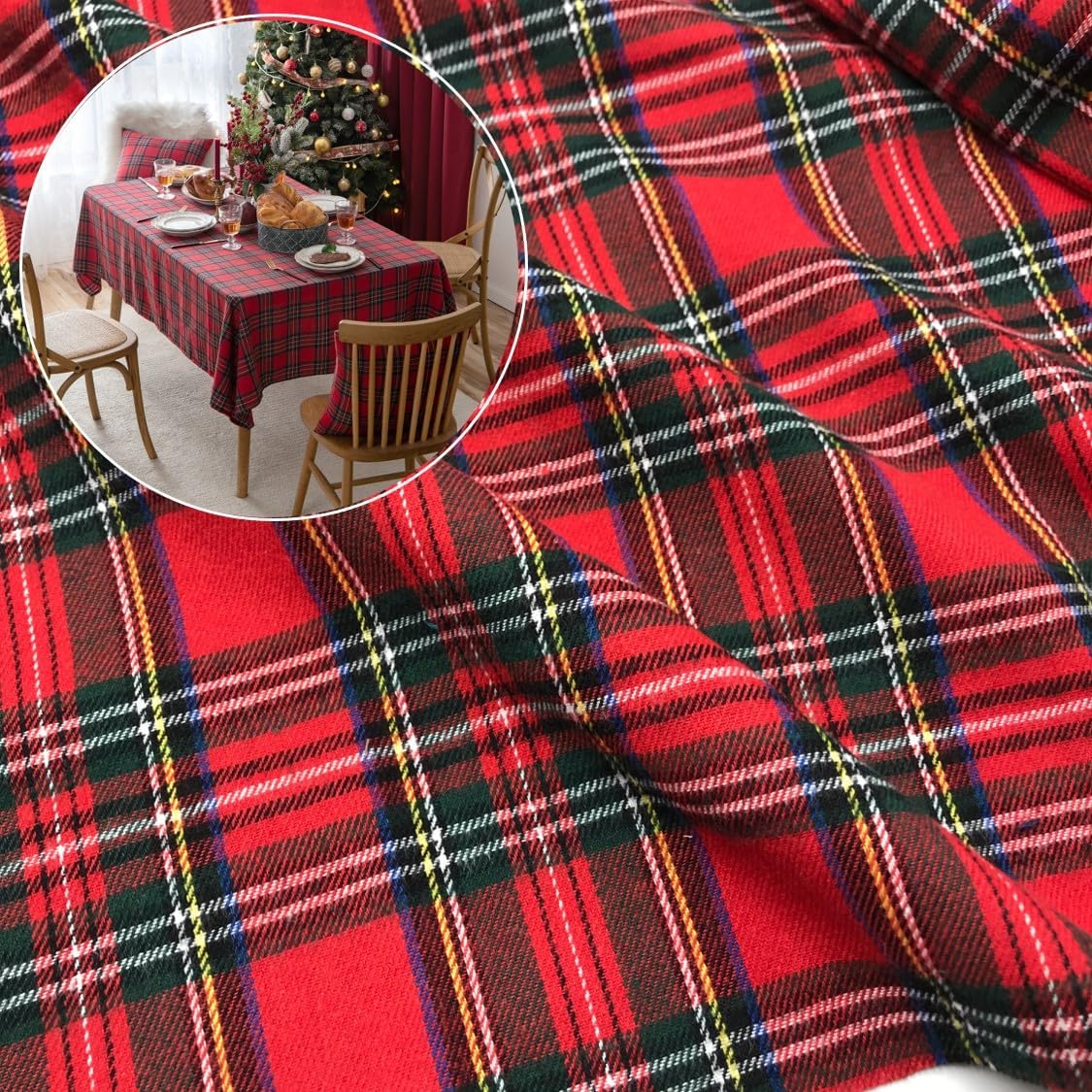 57x108 Inch Red and Black Tartan Plaid Fabric - 150GSM Cotton Blend Flannel for Kitchen Curtain, Christmas Family Costume, Tree Skirt, Throw Blanket, Tablecloth