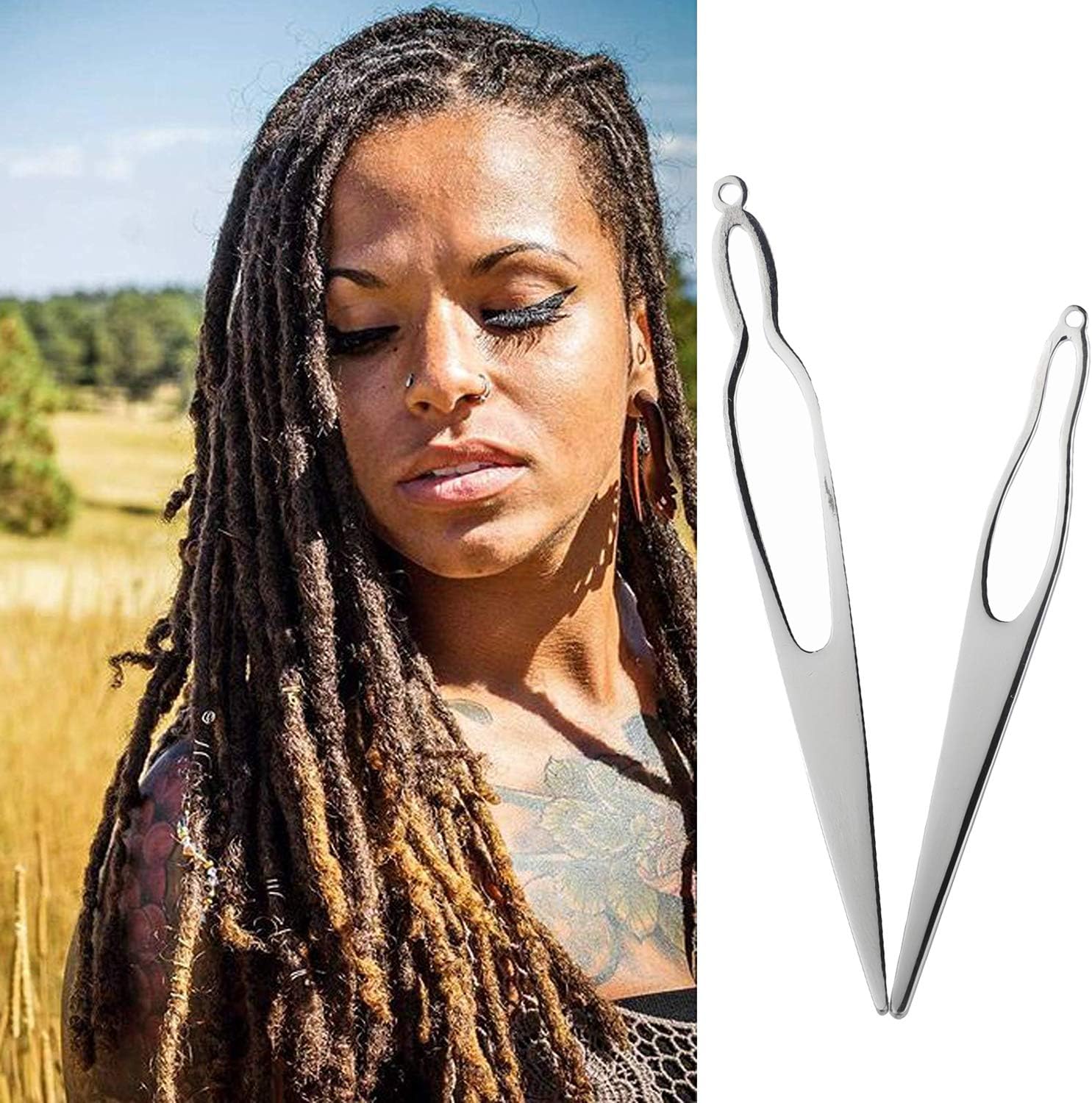 Two Dreadlocks Tool Easylocks Crochet Tool Crochet Needle Creating & Maintaining Your Dreadlocs (Two-Piece Suit 2.6"+2.3", Silver)