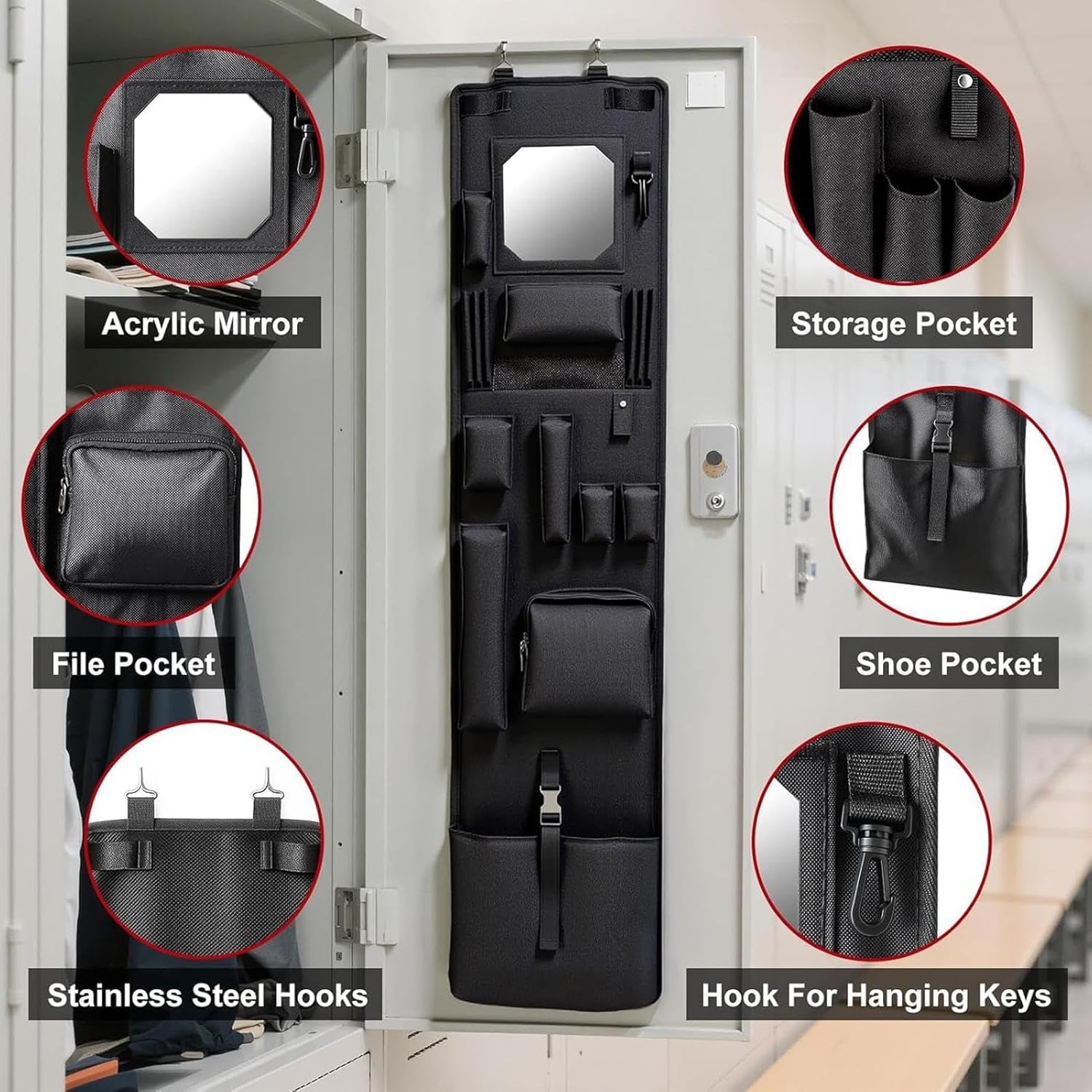 Hanging Locker Organizer with | Hanging Closet Organizer with Compartment, Over Closet Organizer for Lockers, Shelves, Cabinets, Bathrooms, Bedrooms, Kitchens, and Nurseries