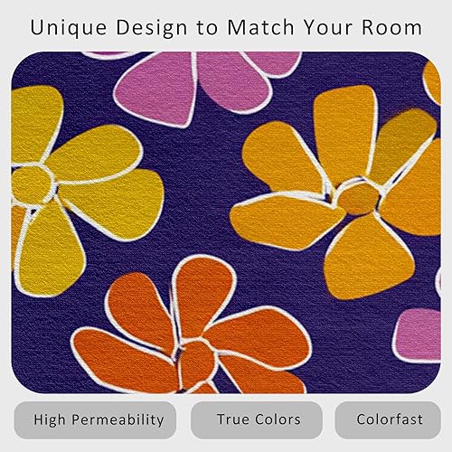 Miniatura 4 de Purple Flower Rugs for Living Room 7x8, Retro Floral Bedroom Carpet, Vintage 70s Bohemian Pattern Design Area Rug, Washable Non Slip Soft Area