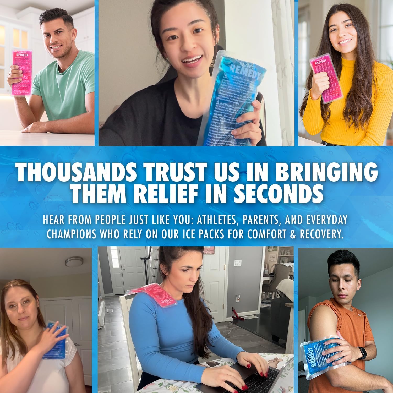 Perfect Remedy Rectangle Gel Ice Pack Bundle, Hot & Cold Ice Packs for Injuries Reusable for Body Tension & Muscle Pain Relief, Soft, Flexible & Adapts to Any Area (Blue, Reg 2PK + Pink, Reg 2PK)