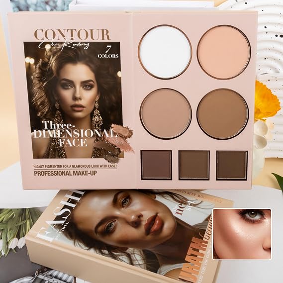 Professional Makeup Set with Eyeshadow, Lip Gloss, Highlighter, Blush and Contour Palette, 5-Piece Collection