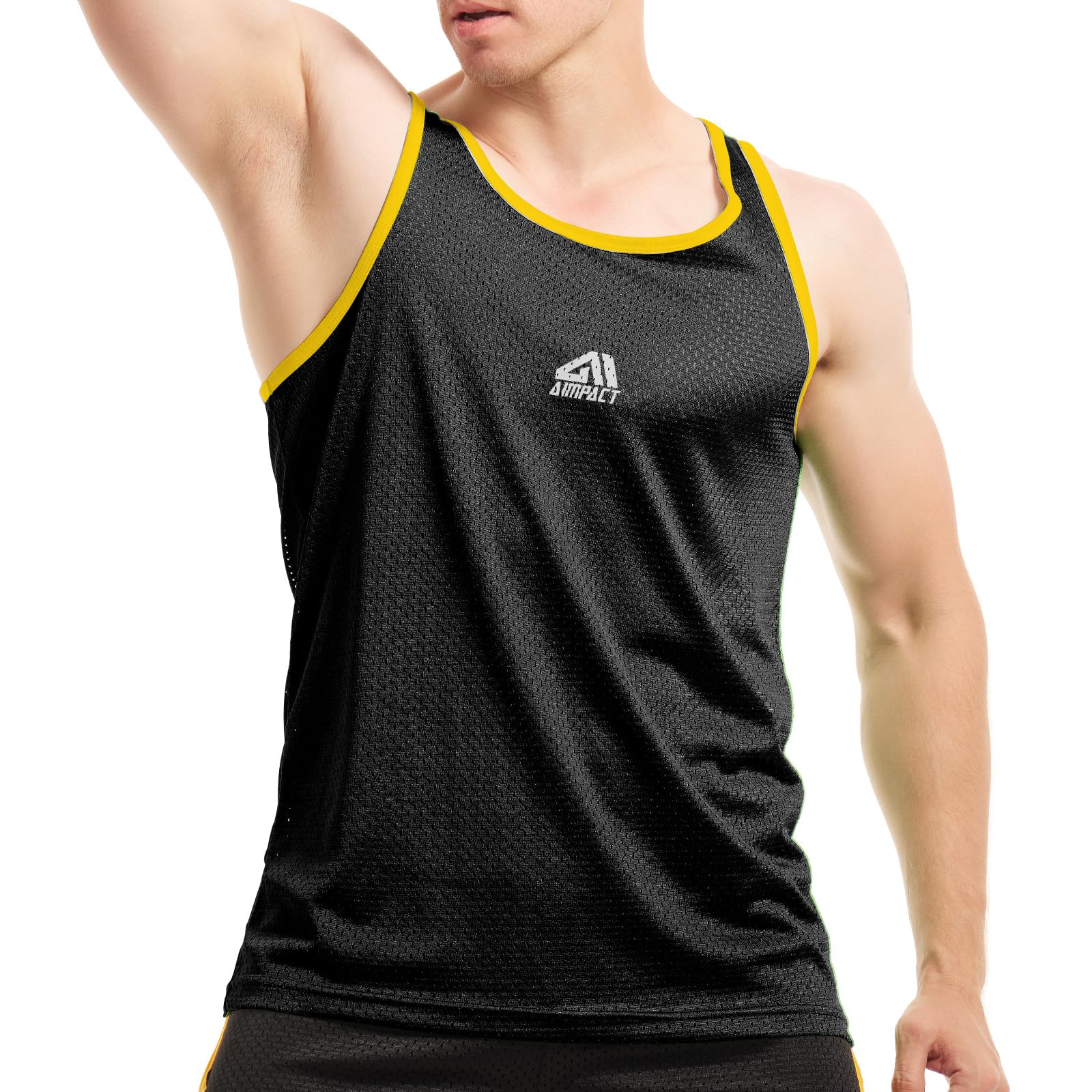 Aimpact Men's Black Vests Mesh Fast-Drying Gym Tank Top Summer Breathable Sleeveless Round Neck Vest Tops For Training Running Bodybuilding Basketball Cycling(-M)