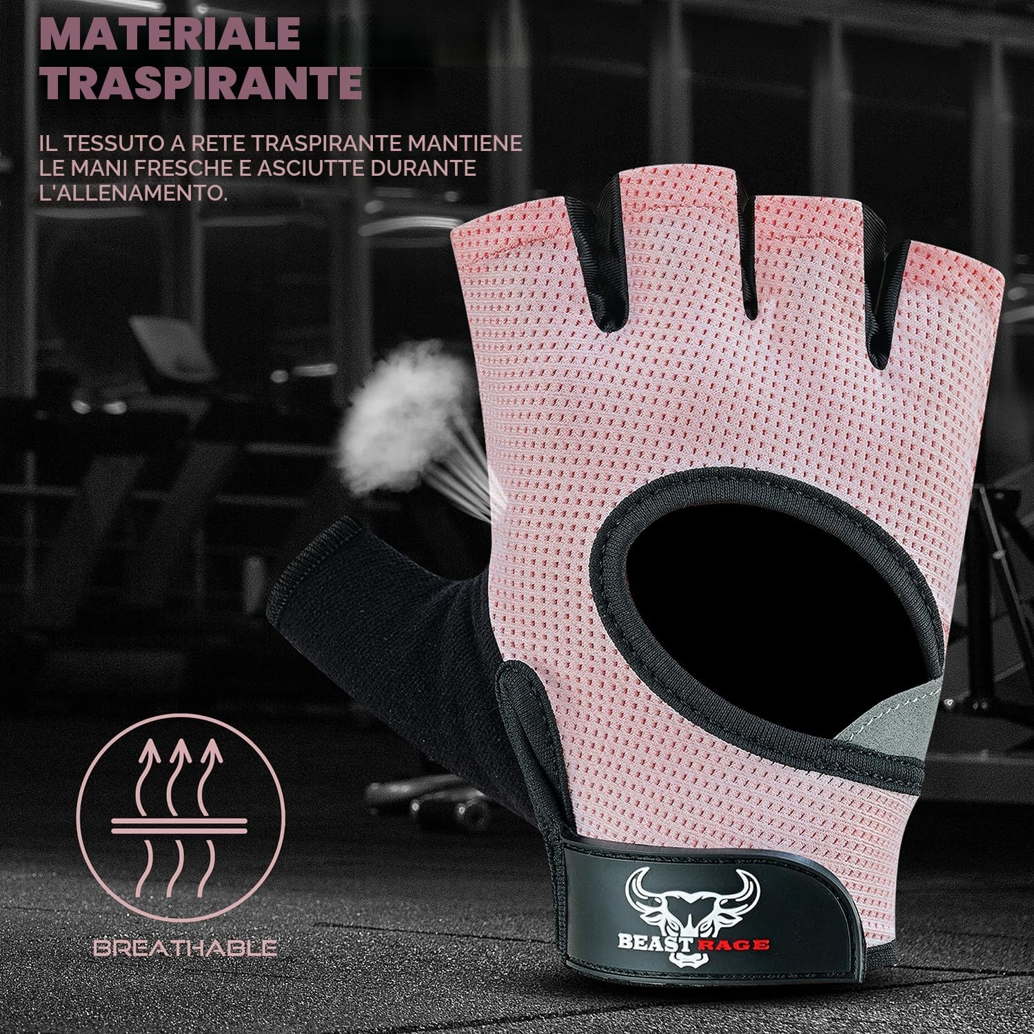 BEAST RAGE Guanti da palestra palmo imbottito in silicone antiscivolo traspiranti