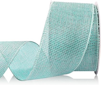 Light Blue Natural Burlap Ribbon for Bow Making 2.5" x11 Yards Wired Ribbon for Wreaths, Gift Wrapping, Floral Bouquets, Burlap Bows, Outdoor Wreath Decor, DIY Crafts Floral Wrap
