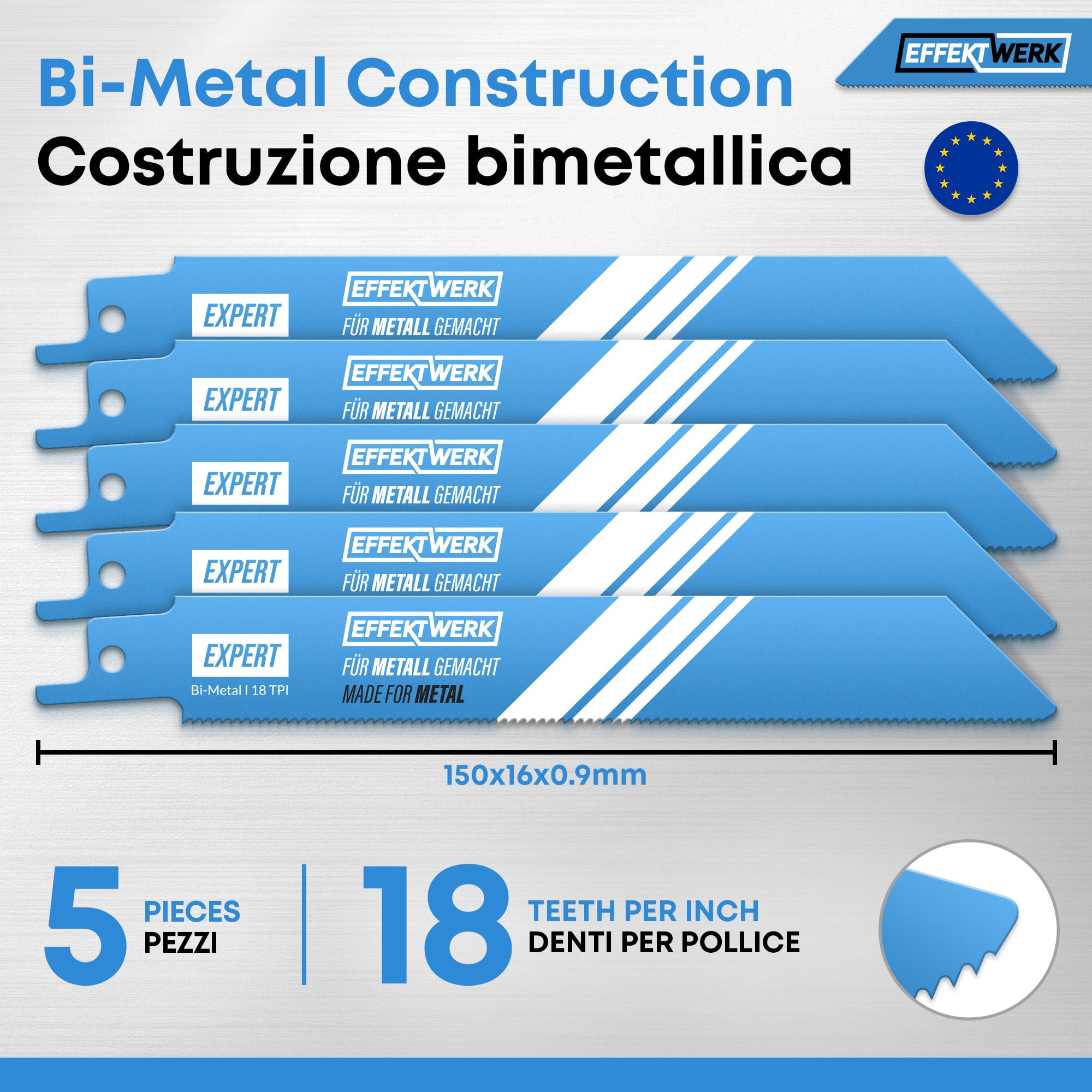 Lame per sega universale per metallo (5 pezzi), set di lame per sega a sciabola per il taglio del metallo, lame per sega a sciabola in acciaio bimetallico con 18 TPI (denti per pollice)