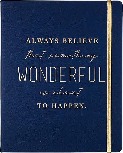 Eccolo - Cuaderno grande con forro tapa dura diario de escritura 256 páginas rayadas marfil borde dorado banda elástica 3 marcadores de cinta