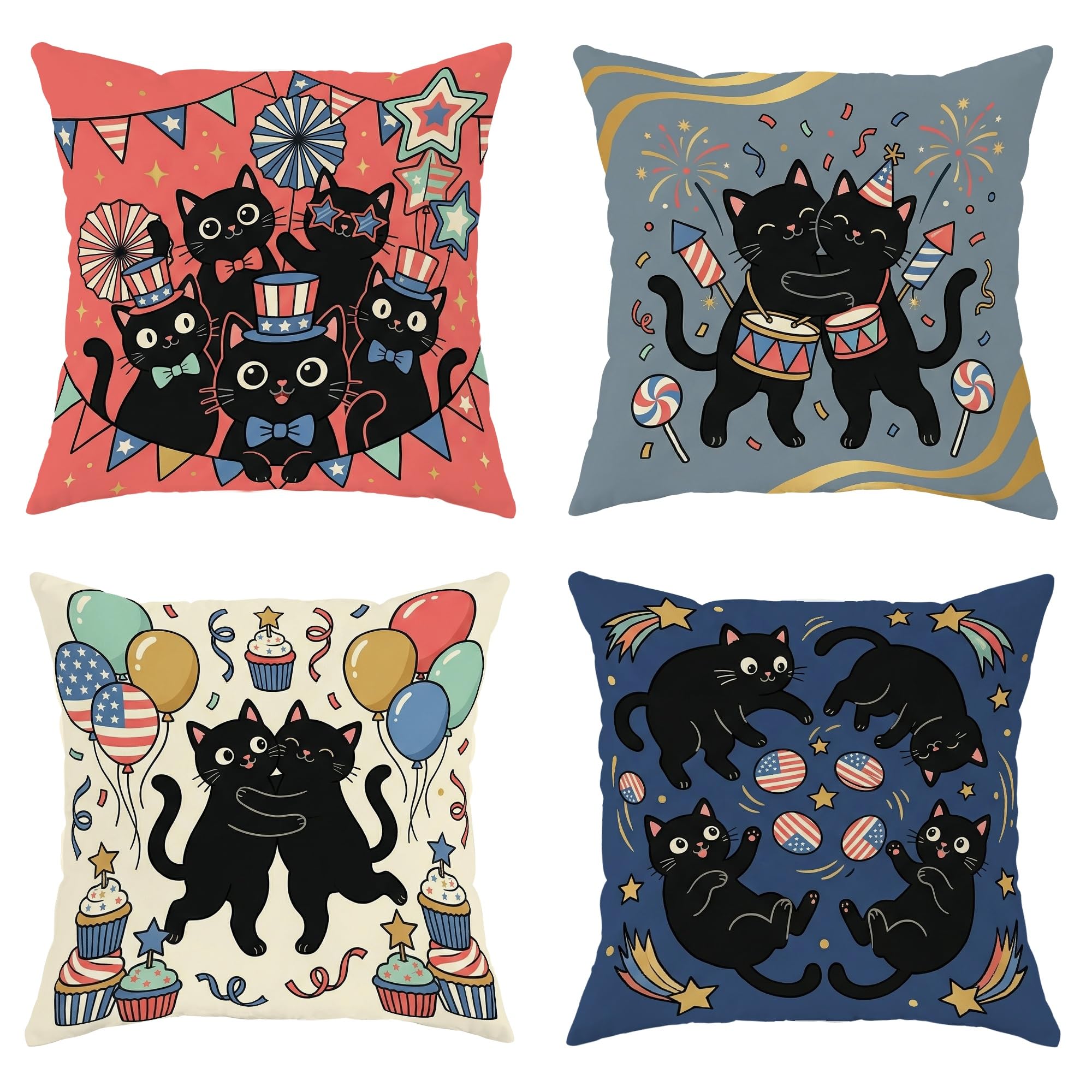 Housses de coussin velours noir motif artistique chat 40cm