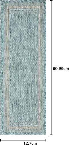 Vista 416 de Unique Loom - Colección Outdoor Border - Tapete para exteriores de borde suave - 5 pies 3 pulgadas x 8 pies, rectangular, azul/marfil azu/marfil