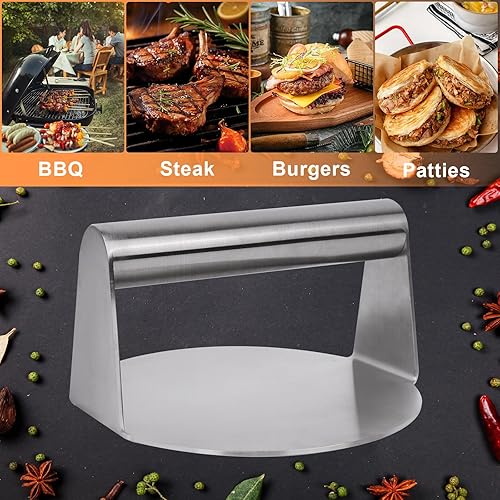 Miniatura 7 de Mallez Smash - Prensa de hamburguesas de acero inoxidable 304 de grado alimenticio de 5.5 pulgadas, resistente para hamburguesas para parrilla de