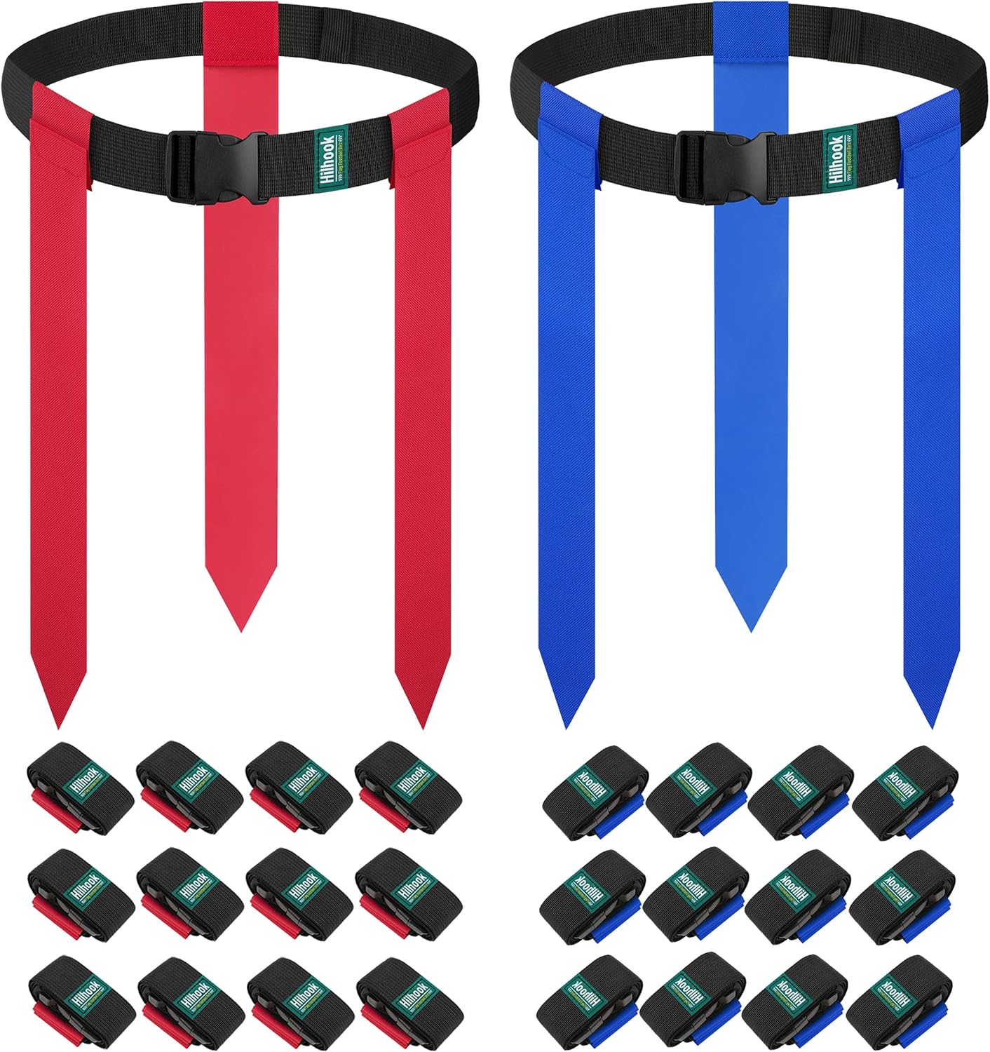 Flag Football Belts, 24 Set of Player Adjustable Flag Football Set with 72 Flags for Youth and Adults Training Equipment