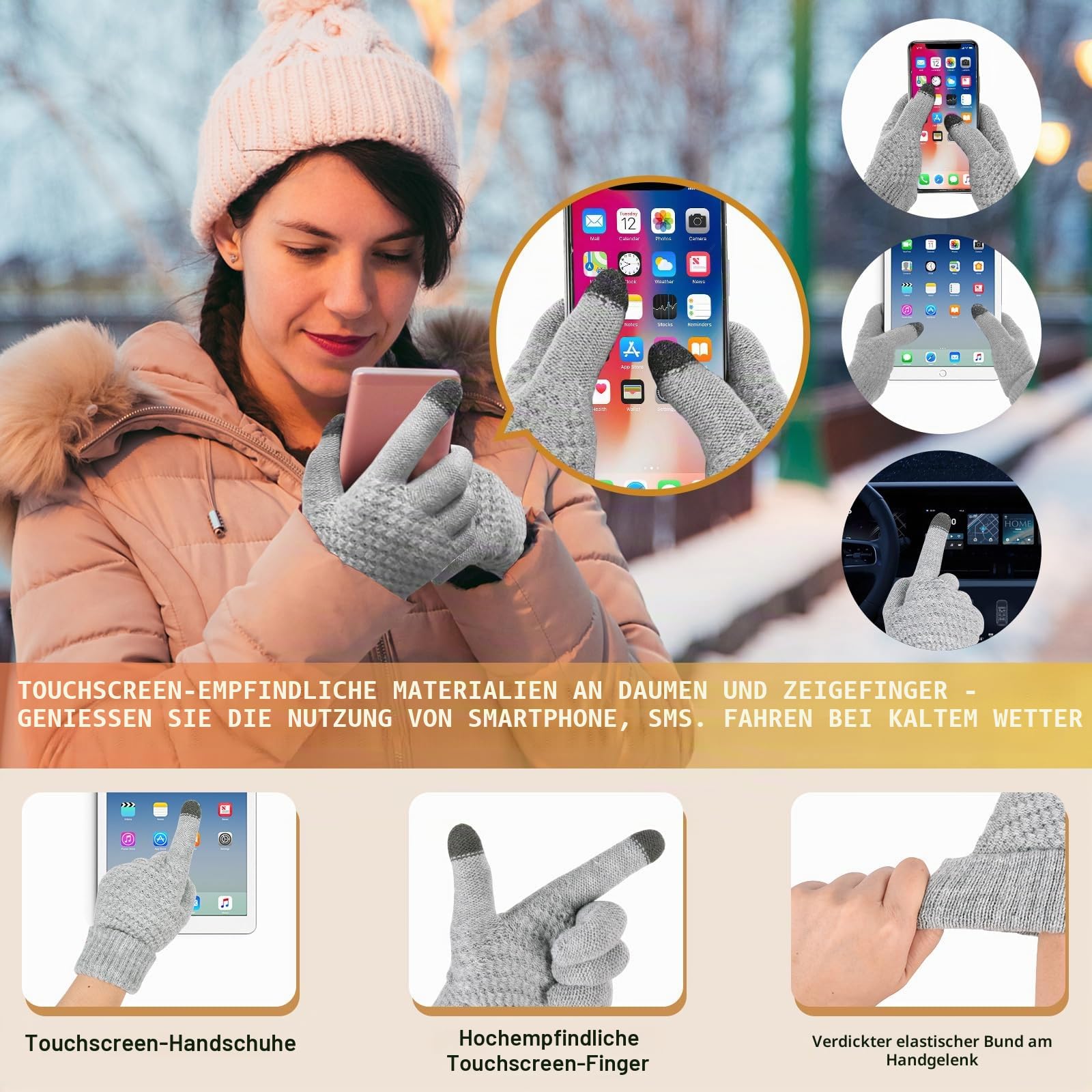 Tuopuda Wintermütze Handschuhe Damen Warme Beanie Winter Mütze Strickmütze Schal Gestrickte Handschuhe Verdickte Socken Plüsch Ohrenschützer Kombi Set Geschenk für Outdoor Sport Wärmen