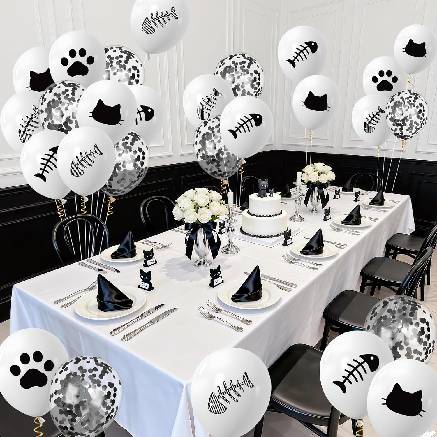 Black Cat Birthday Balloons Decorations 40pcs Black Meow Halloween Party Foil Balloons for Cat Meow Birthday Baby Shower Halloween Trick Or Treat Party Supplies image 3