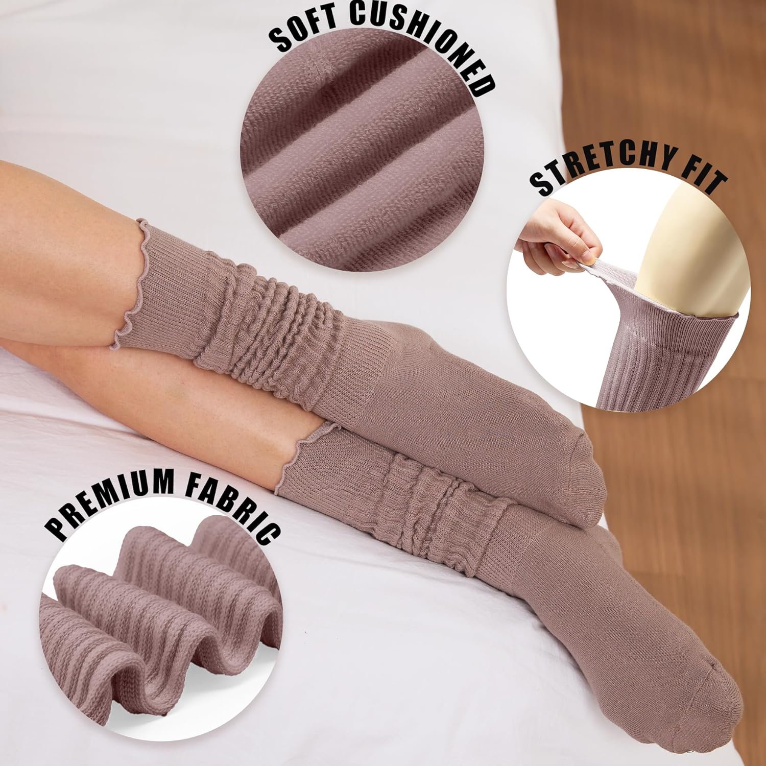 Women’s Ruffle Slouchy Socks 3 Pack Retro Cute Frilly Scrunch Knee High Cozy Cotton Long Boot Chunky Socks Size 6-11 - Image 3