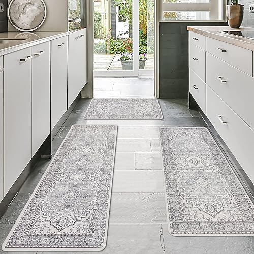 Miniatura 7 de Falflor Juego de 3 alfombras de cocina vintage, antideslizantes, lavables, alfombras de cocina y alfombras de casa de campo, para cocina, entrada,
