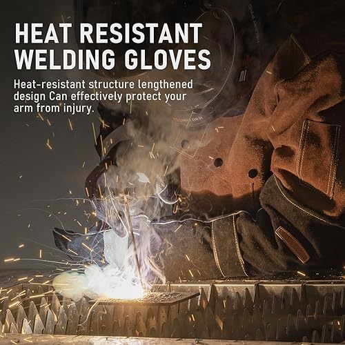 Miniatura 26 de YESWELDER Guantes de soldadura MIG de cuero Forge de 16 pulgadas, 932 ℉, con costuras de Kevlar resistentes al calor/fuego, refuerzos de palma