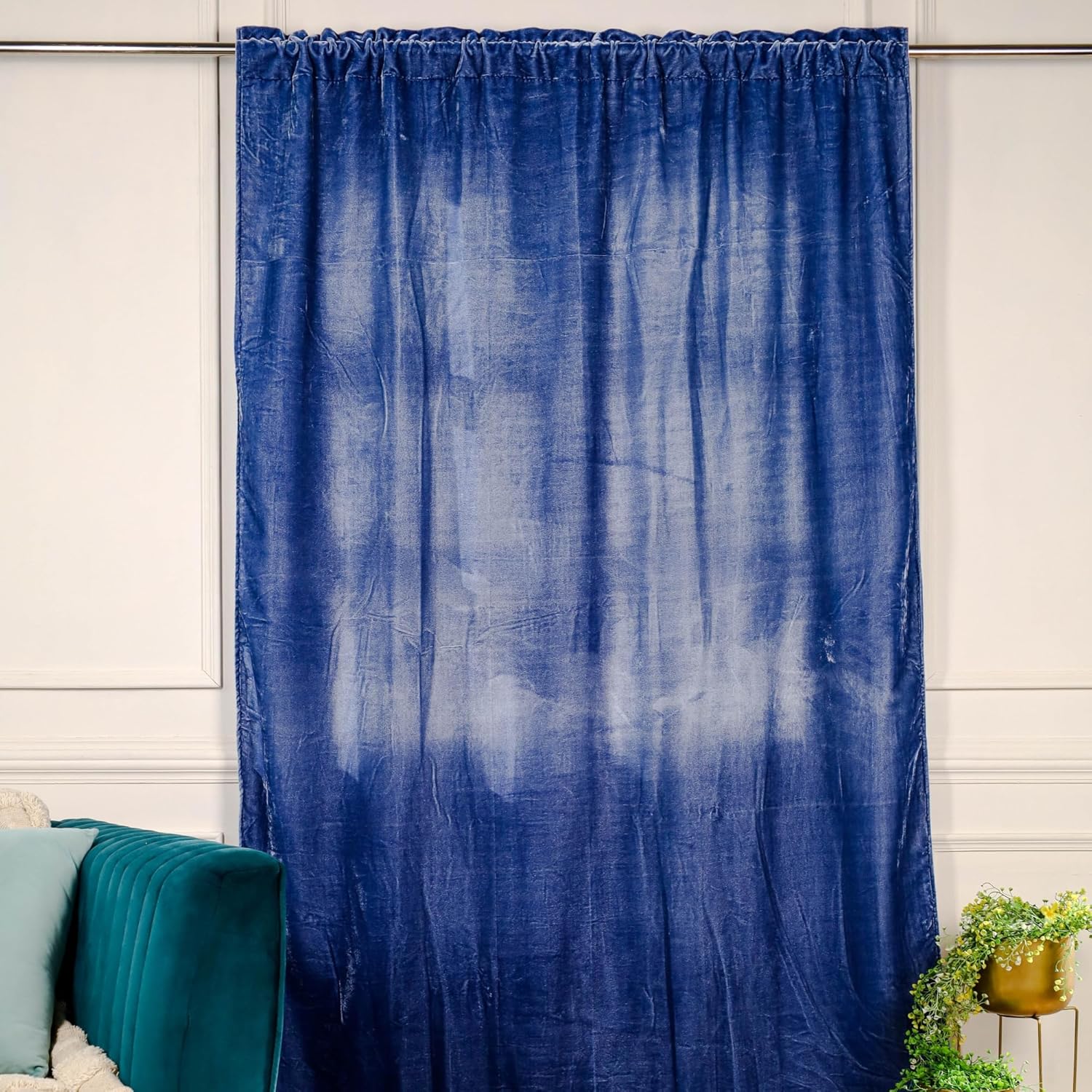 THE ART BOX Ultra Soft Luxury Blue Velvet Curtains 2 Panels Set Elegant Interior Decoration Extra Large Window Blackout Velvet Rod Pocket Drapes for Living Room, Home Décor (63"x52" Each Panel)