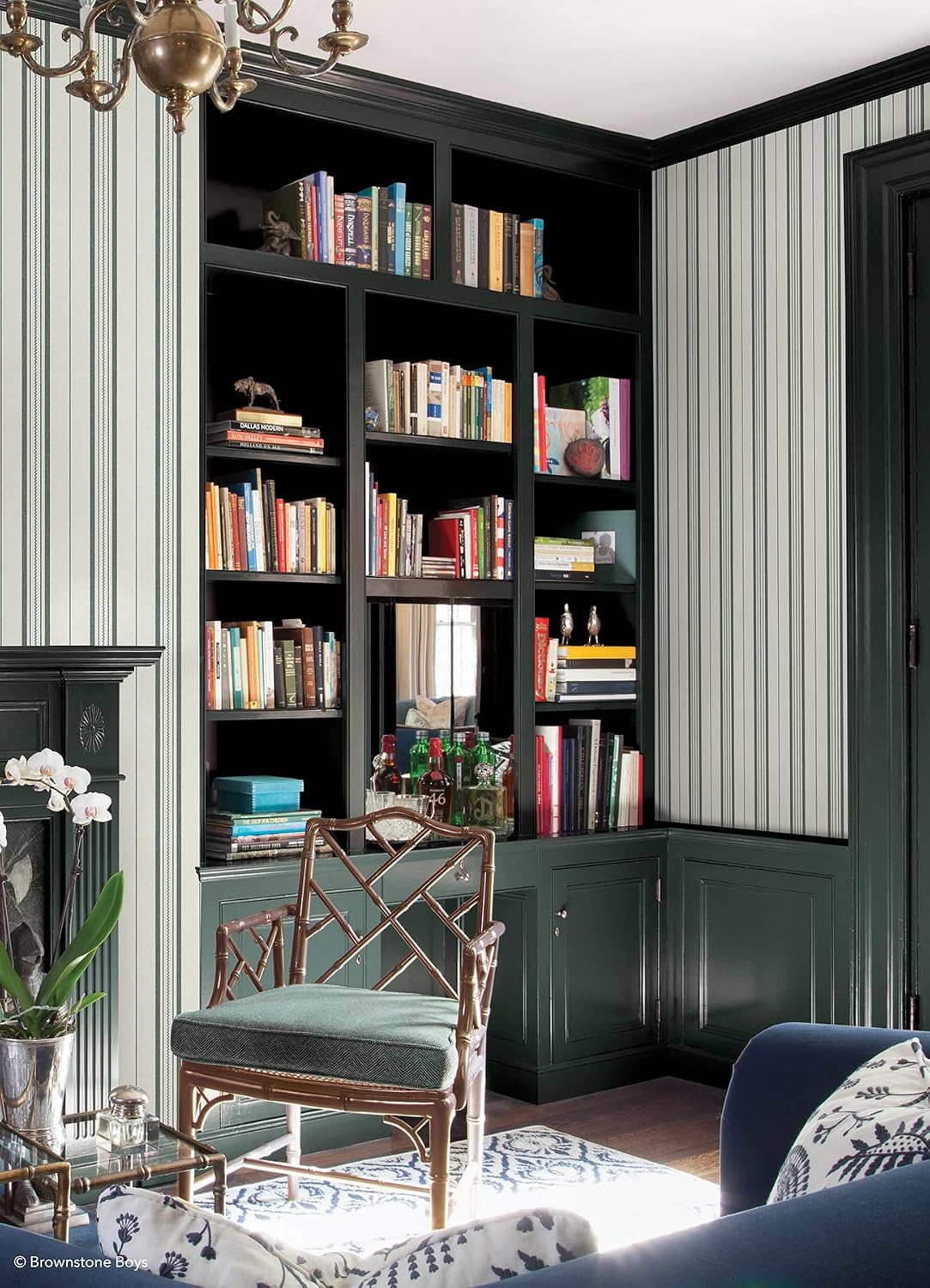 NuWallpaper x Brownstone Boys Townhouse Stripe Dusk Peel and Stick Wallpaper, BBS6554
