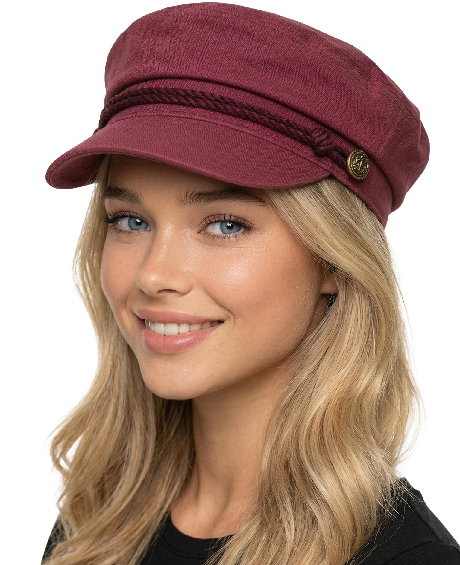 Funky Junque Greek Fisherman Newsboy Cap, Cotton Captains Bakerboy Hat