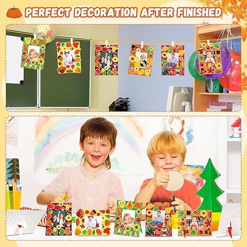 Miniatura 7 de Qyeahkj Paquete de 54 marcos de fotos de otoño para niños, bricolaje, calabaza, hoja de arce, pavo, manualidades, otoño, Acción de Gracias,