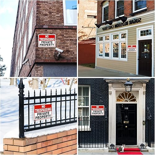 Miniatura 11 de Paquete de 2 letreros de "No Trespassing Propiedad Privada" – Aluminio libre de óxido de 10 x 7 pulgadas, estampado UV, revestimiento reflectante